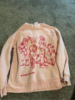 Kids Pink Graphic Pullover Hoodie - Casual Cartoon Print